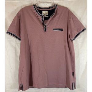 Scott James Men's Dusty Pink Henley T-Shirt Striped Trim‎ Casual Athletic Polo L